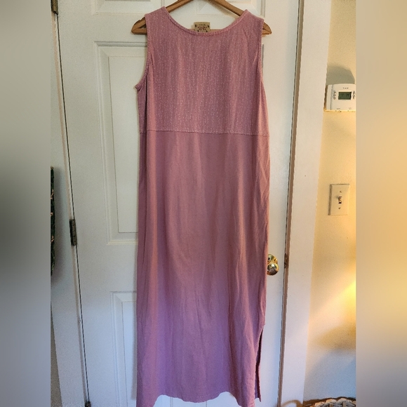 Blue Cactus Print Maxi Dress Cotton Artsy  Lilac Lagnelook Size Large Sleeveless - Picture 6 of 8